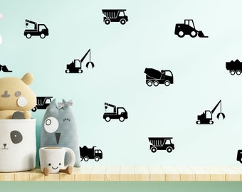 Construction Truck Wall Decals, Dump Truck Excavator Bulldozer Stickers, Boys Room Decor