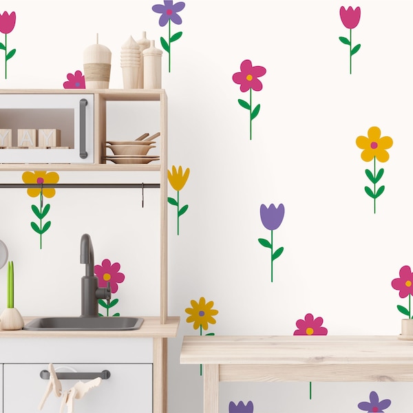 Garden Flower Wall Decals / Modern Wall Décor / Boho Nursery Decor / Foliage Wall Stickers / Removable Vinyl Decals