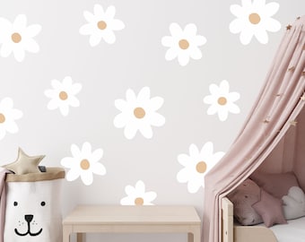 Pegatinas de pared grandes con forma de margarita, decoración retro bohemia para dormitorio infantil.