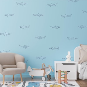Minimalist Shark Wall Decals / Shark Nursery /Kids Playroom Ocean Theme /Removable Stickers / Under the Sea