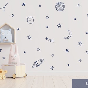 Space Wall Decals / Stars, Planets, Shooting Stars /Rocket Wall Stickers / Nursery Decor / Kids Room image 3