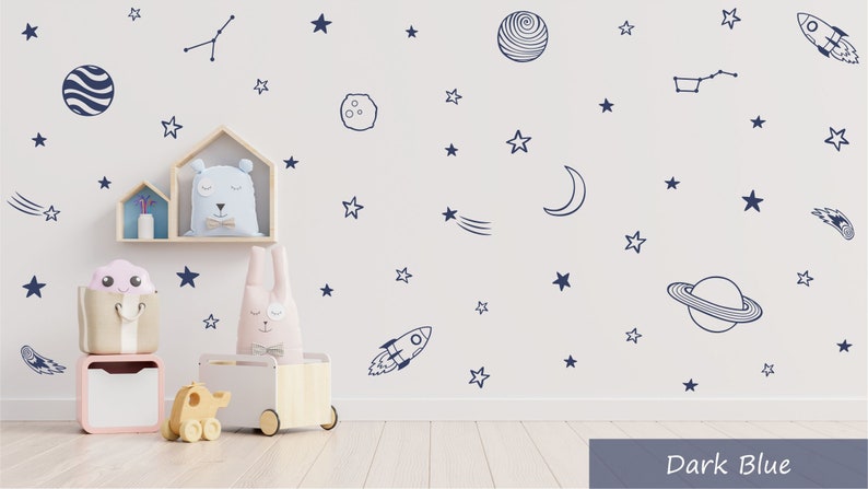 Space Wall Decals / Stars, Planets, Shooting Stars /Rocket Wall Stickers / Nursery Decor / Kids Room image 3