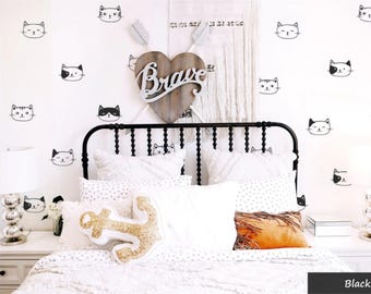 Cat Wall Decals, Kitten Nursery Decor, Kids Room Stickers, Minimalist Wall Art