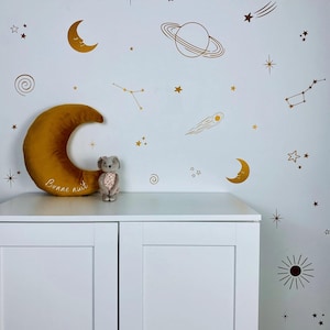 Calcomanías de pared del espacio exterior / Pegatinas de pared de sol, luna y estrellas / Decoración infantil / Habitación infantil /