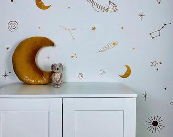 Outer Space Wall Decals / Sun, Moon, Stars Wall Stickers / Nursery Decor / Kids Room /