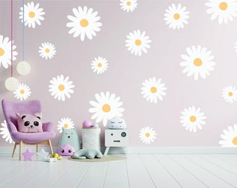 Large Daisy Wall Stickers, Retro Flower Decals, Boho Nursery Decor