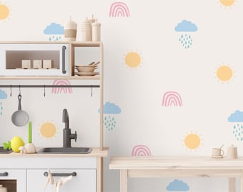 Adesivo da parete con nuvola arcobaleno e mongolfiera, serie rosa, per cameretta bambina, decorazione casa, carta da parati  15