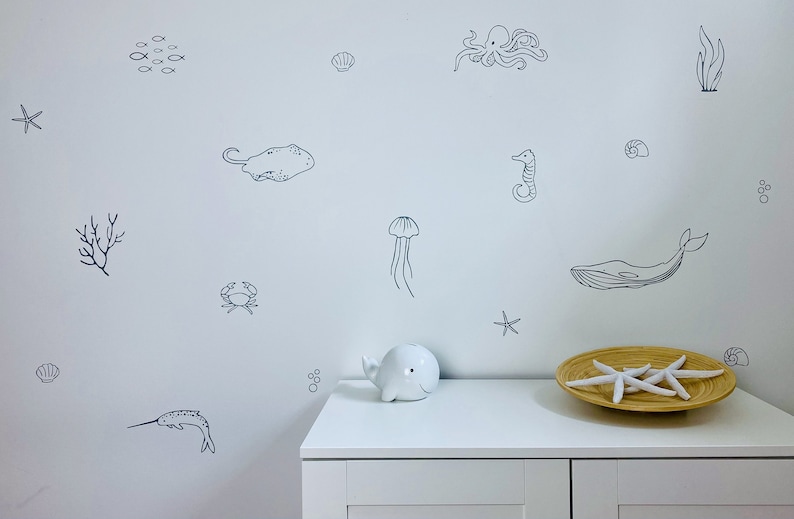 Under the Sea Wall Decals /Nautical Bedroom /Ocean Stickers / Modern Nursery /Kids Decor /Removable Vinyl Decals afbeelding 1