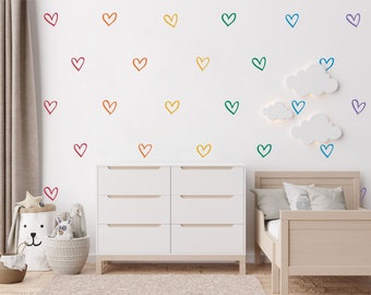 Rainbow Heart Wall Decals - Kids Room Wall Art, Removable Stickers, Girl Nursery Decor