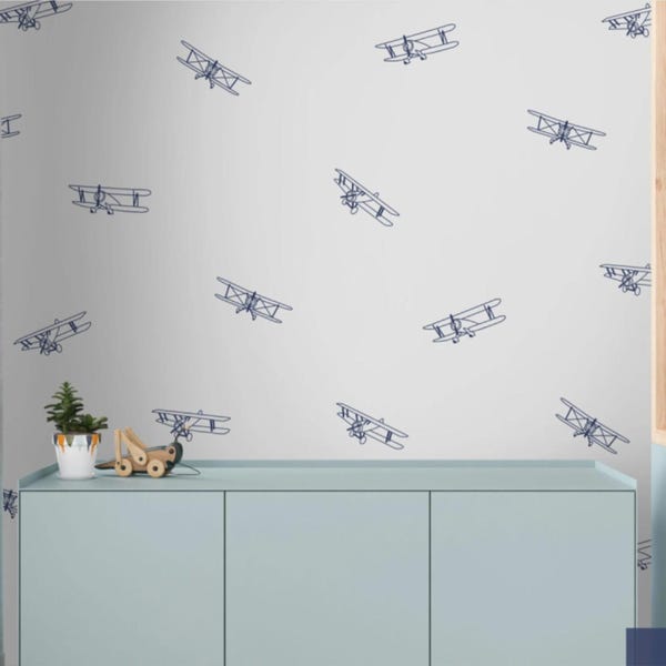 Vintage Airplane Outline Wall Decals, Minimalist Nursery Decor, Boys Bedroom Art