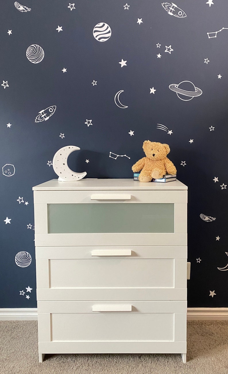 Space Wall Decals / Stars, Planets, Shooting Stars /Rocket Wall Stickers / Nursery Decor / Kids Room image 1