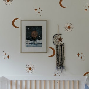 Sun, Moon and Stars Wall Decals / Celestial Decor / Nursery Decor / Modern Kids Room  / Removable Wall Decals