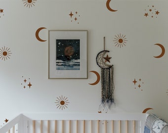 Sun, Moon and Stars Wall Decals / Celestial Decor / Nursery Decor / Modern Kids Room  / Removable Wall Decals
