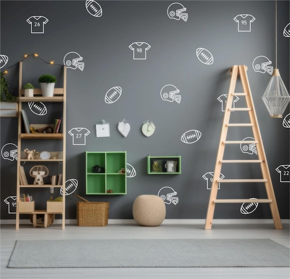 Football Bedroom Wall Decals, Boys Sports Nursery Decor, Personalized Football Jersey Wall Art