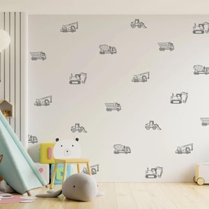 Construction Truck Wall Decals / Modern Kids Room/ Boys Room / Digger Stickers / Playroom Wall Decor