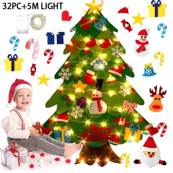 Weihnachtsbaum - Kinder DIY Filz Weihnachtsbaum mit LED-Lichtern