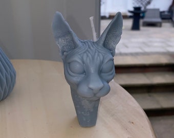 Gorgeous non scented black Sphynx cat candle witchy pagan pentagon