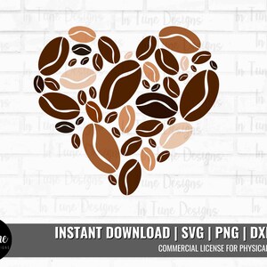 Svg de café mignon pour chemise, conception de café pour tasse, cadeau d'amant de café pour buveur de café, fichier de coupe Cricut Silhouette, coeur de grain de café