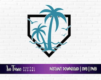 Softball Beach Scene SVG, PNG design for softball beach trip, Home plate svg for cricut, palm tree svg with home plate clip art for softball
