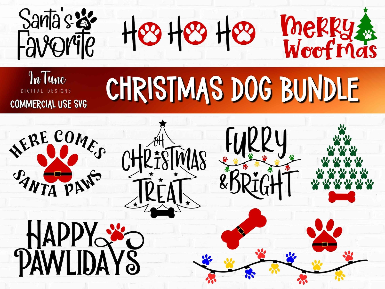 Christmas Dog Bandana Svg Bundle, Santa Paws SVG Bundle, Christmas Png ...