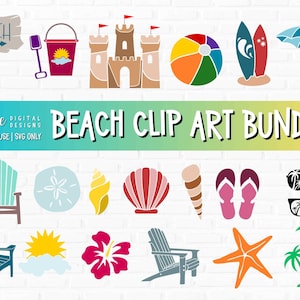 Strand svg Clip Art Bundle, Sommarklippfiler för Cricut, Semester SVG kommersiellt bruk, Sand Dollar svg, Adirondack Chair svg, Salty svg