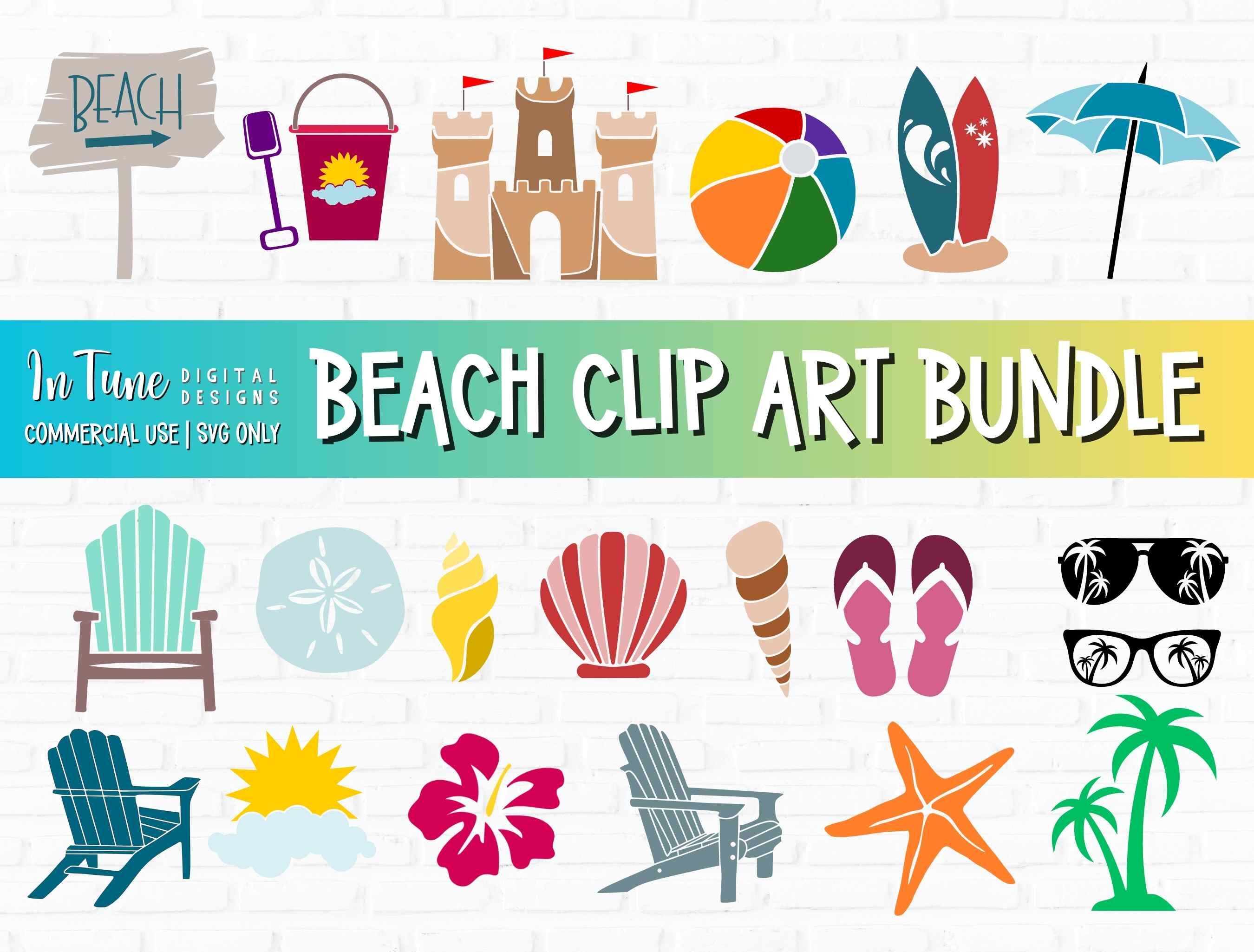 Beach Svg Clip Art Bundle, Summer Cut Files for Cricut, Vacation SVG ...
