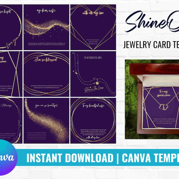 ShineOn Message Card Template Canva Jewelry Card Design jewelry message card instant download Custom jewelry card indigo and honeycomb