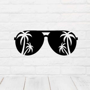 Aviator Sunglasses SVG Palm Tree Reflection Cut File for Cricut Summer Shirt Design Beach Vibes Decal Tropical Vacation Craft