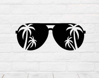 Aviator Sunglasses SVG Palm Tree Reflection Cut File for Cricut Summer Shirt Design Beach Vibes Decal Tropical Vacation Craft