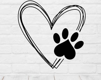 Coeur impression patte SVG amoureux des animaux de compagnie fichier de coupe pour chemises Cricut stickers gobelets chien chat maman conception sauvetage des animaux projets d'artisanat