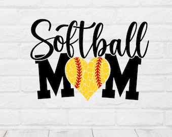 Softbal moeder SVG hartvormig softbal O Cut-bestand voor Cricut shirts stickers Tumbler vinyl spel dag sport moeder ontwerp