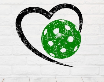 Pickleball PNG Heart Design Love Pickleball Distressed PNG Shirts Stickers Decals Couples Gift Idea Tournament Cut File Bundle
