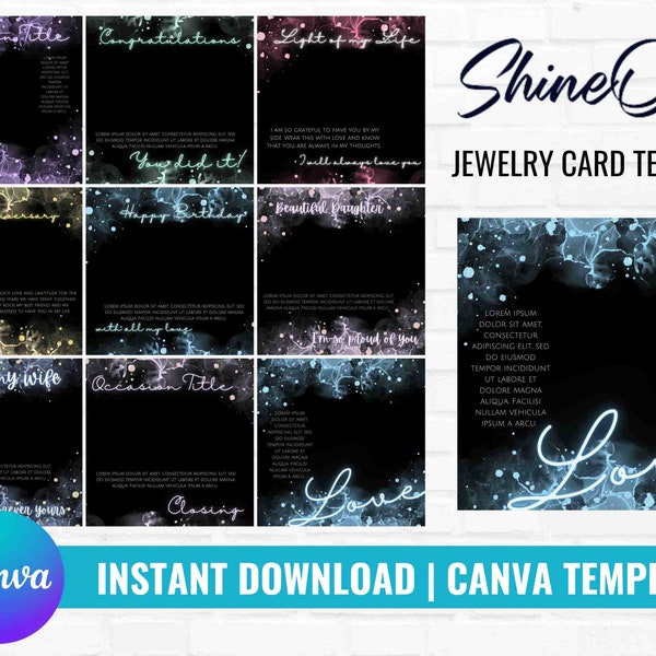 ShineOn message card template, Jewelry Card Design Template, Instant Download, Mother's Day Jewelry Designs, ShineOn Card Canva Template