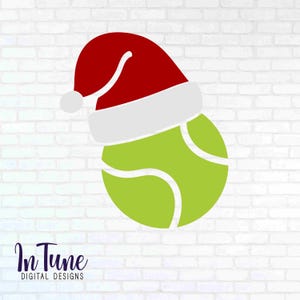 Palla da tennis con cappello da Babbo Natale file di taglio svg per cricut Vacanze sport design digitale clip art progetto di Natale fai da te per l'artigianato