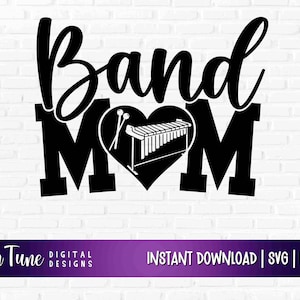 Band Mom Xylofon svg klippfil för Cricut slagverk marschorkester frontensemble png design för tröja marimba klubba vibrafon trumlinje