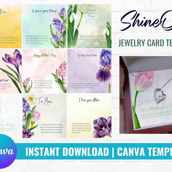 Jewelry message card Canva template, Watercolor Floral message card template, Jewelry print on demand message cards, Shine On Canva template