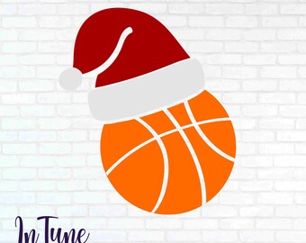Basketball with Santa Hat svg cut file for cricut Holiday sports digital design clip art DIY Christmas project for crafting