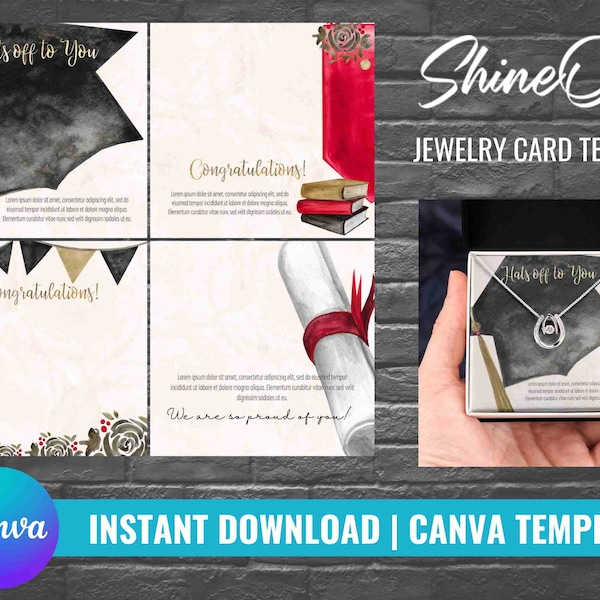 Graduation Jewelry Card Design, ShineOn Message Card Template Canva, jewelry message card, instant download, Custom jewelry card for Grads