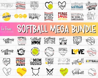 Softbal svg-bundel voor shirts, Game Day-ontwerpen voor cricut, softbalmoeder svg, softbalclipart, softbalcitaat voor silhouette