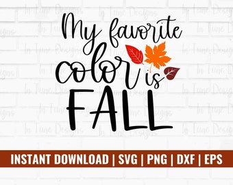 Könnte beinhalten: Ein weißer Ziegelhintergrund mit schwarzem Text, der "Meine Lieblingsfarbe ist HERBST" lautet. Um den Text herum befinden sich rote, orange und braune Blätter.