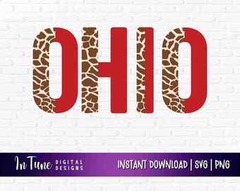 Ohio svg, diseño svg del estado de Ohio para camiseta, regalos para habitantes de Ohio, Buckeye svg, archivo de imágenes prediseñadas de Ohio para Cricut, estampado de jirafa Ohio png