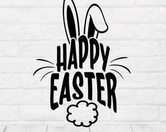 Happy Easter SVG Bunny Ears Paw Prints Bunny Font Easter Shirt Design Cricut Cut File for Kids Basket Decal Spring Craft Project