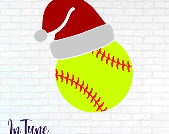 Softball with Santa Hat svg cut file for cricut Holiday sports digital design clip art DIY Christmas project for crafting