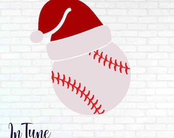 Baseball with Santa Hat svg cut file for cricut Holiday sports digital design clip art DIY Christmas project for crafting