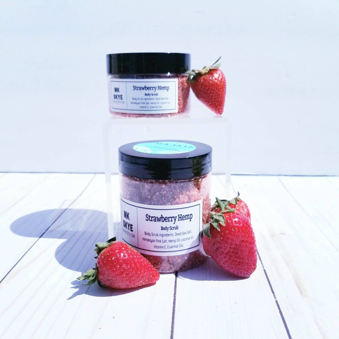 Strawberry Hemp Body Scrub, Strawberry Scented Scrub, Organic Body Scrub, Hemp Oil Scrub, Salt