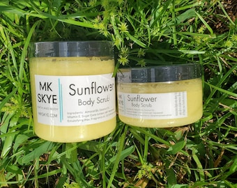 Sunflower body scrub, Sugar Polish, Body Scub, floral scented, shower scrub, skincare, Sugar Scub