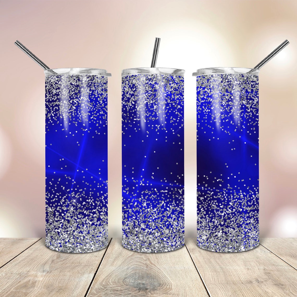 20 Oz Skinny Tumbler Blue Glitter Wrap Tapered Straight Etsy