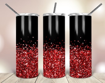 20 Oz skinny Tumbler Black Red Glitter wrap tapered straight template digital download sublimation graphics  instant download  sublimation