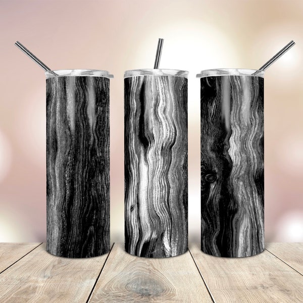 20 Oz skinny tumbler black & white wood wrap tapered straight template digital download sublimation graphics  instant download  sublimation