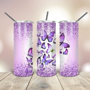 Purple Butterflies 20 Oz skinny tumbler wrap tapered straight template digital download sublimation graphics instant download sublimation